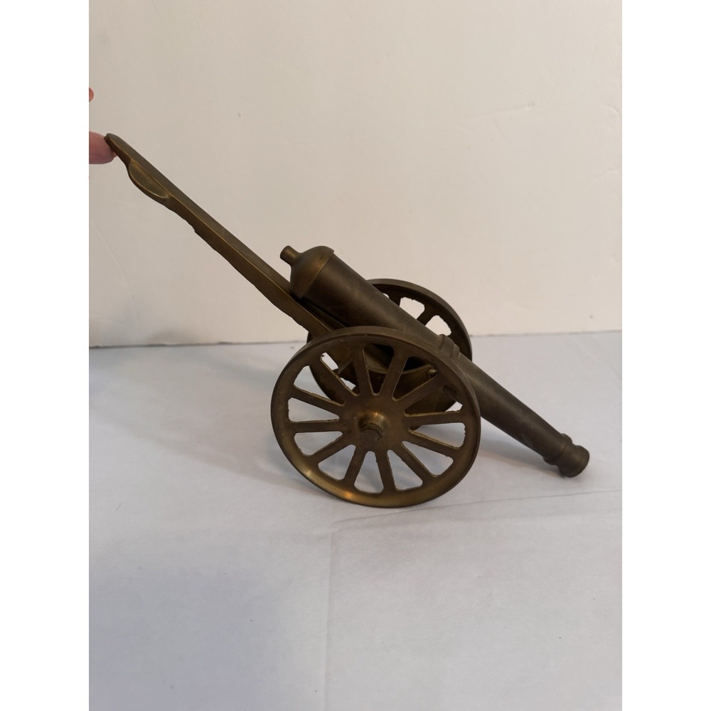 Vintage Brass Field Cannon Replica Carriage Desk Decor Moving Wheels Military - Picture 5 of 6
